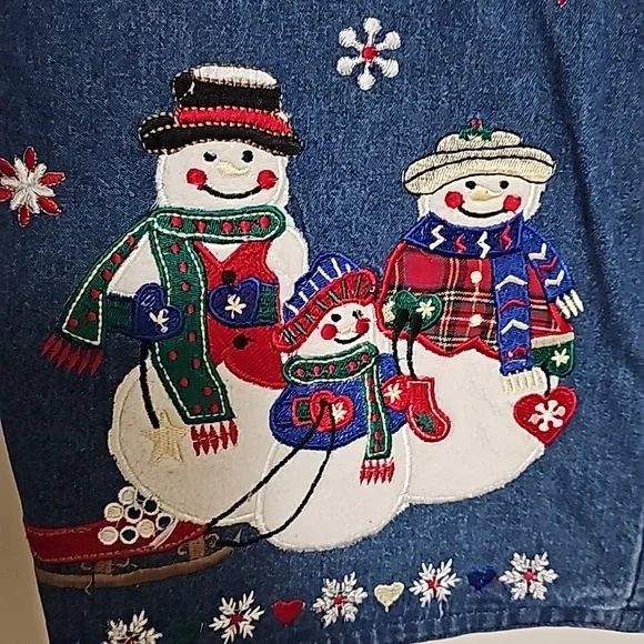 Dress Barn Snowflake Denim Vest  Xl Christmas Holiday Zipper Closure Estate Sale - Picture 2 of 4